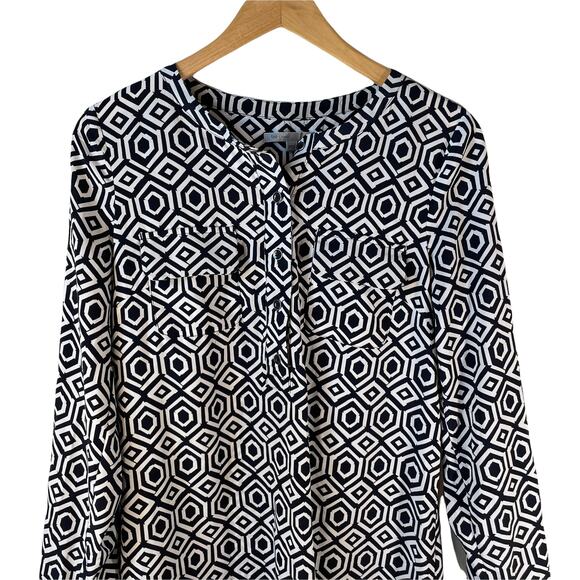 GAP Women's Long Sleeve Geometric Shift Work Dress Navy White Size Small Career - Picture 3 of 7